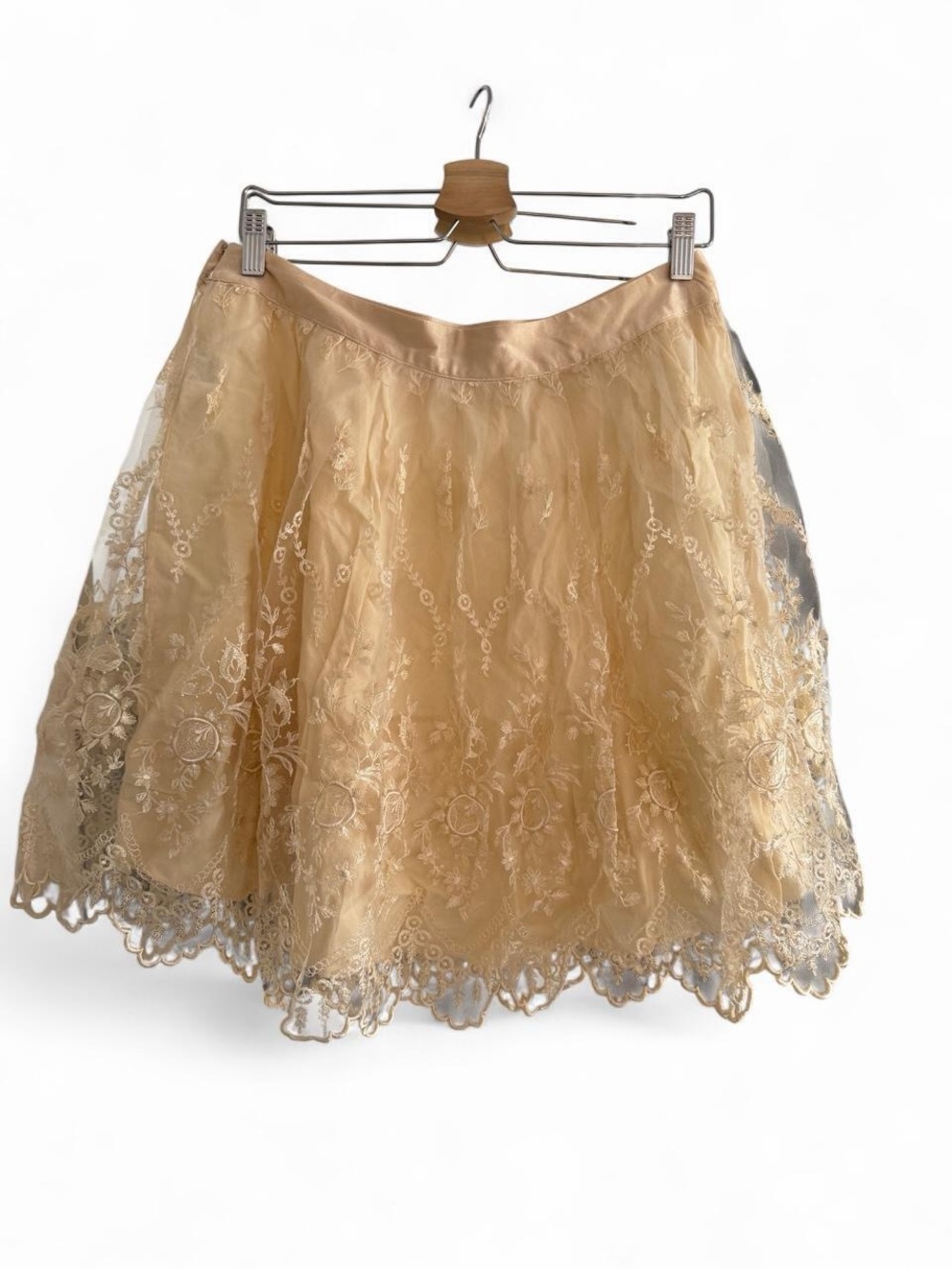 Lace Overlay Circle Skirt in Gold